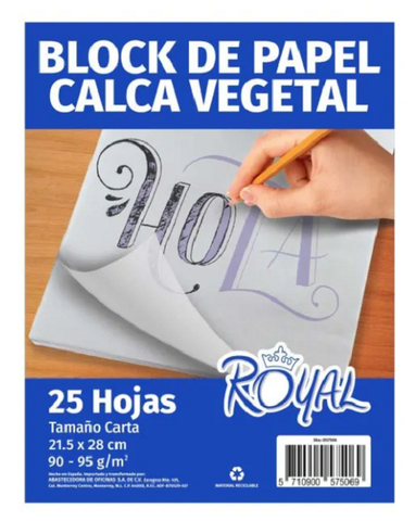 Block 25 Hojas Papel Calca Vegetal Traslucido Carta 95 Grs Con 25 Hojas