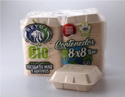 Contenedor Desechable Biodegradable 8x8 Liso C/50