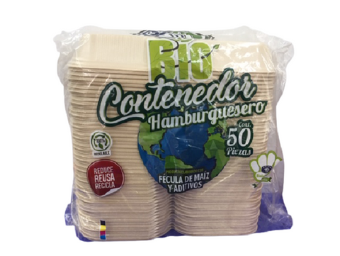 Contenedor Para Hamburguesa Desechable Biodegradable C/50