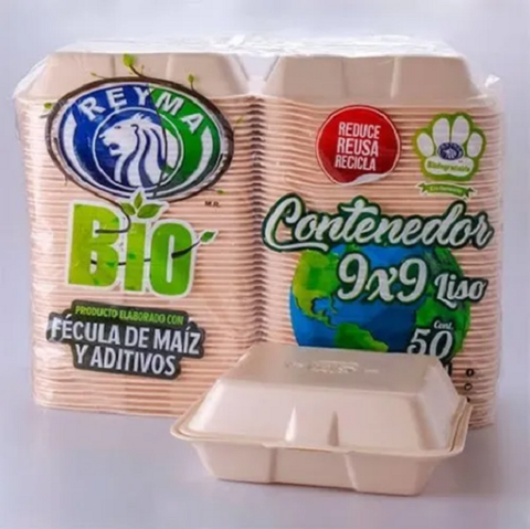 Contenedor Desechable Biodegradable 9x9 Liso C/50