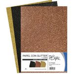 Papel Diamantado Glitter 24.5x34.5cm 120gms Negro, Café y Oro Combinado 12 Hojas