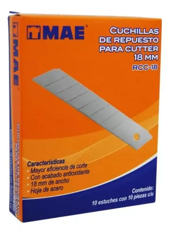 Cuchillas Repuesto Cutter Mae 18mm Exacto Antioxidante c/10