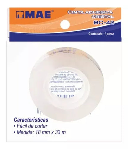 Cinta Adhesiva Cristal 18 Mm X 33 Mts Mae Bc-42