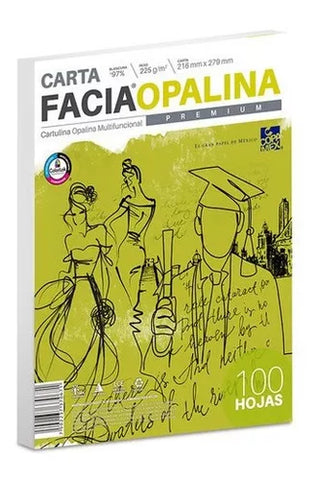 Papel Facia Opalina Blanco 225 Gr Carta - Paquete 100 Hojas