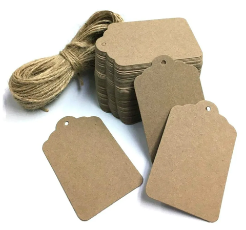 50 Tarjetas o Etiquetas Para Regalo Kraft Con Hilo de Yute 6x8 Cm